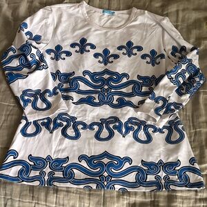 Blue and White Patterned Women's Top J McLaughlin size Large